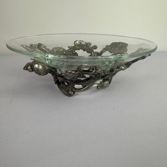 Seagull Canada Pewter Seashell Footed Plate/Bowl Stand Holder With bowl 7” HTF - Picture 2 of 16